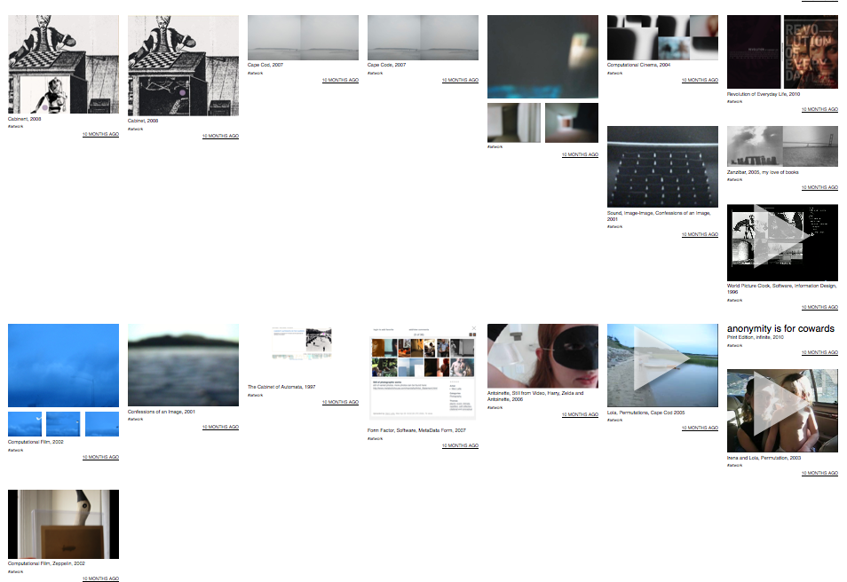 Collage of digital art projects including photographs, videos, computer-generated images, and conceptual artwork displayed on various screens and surfaces.