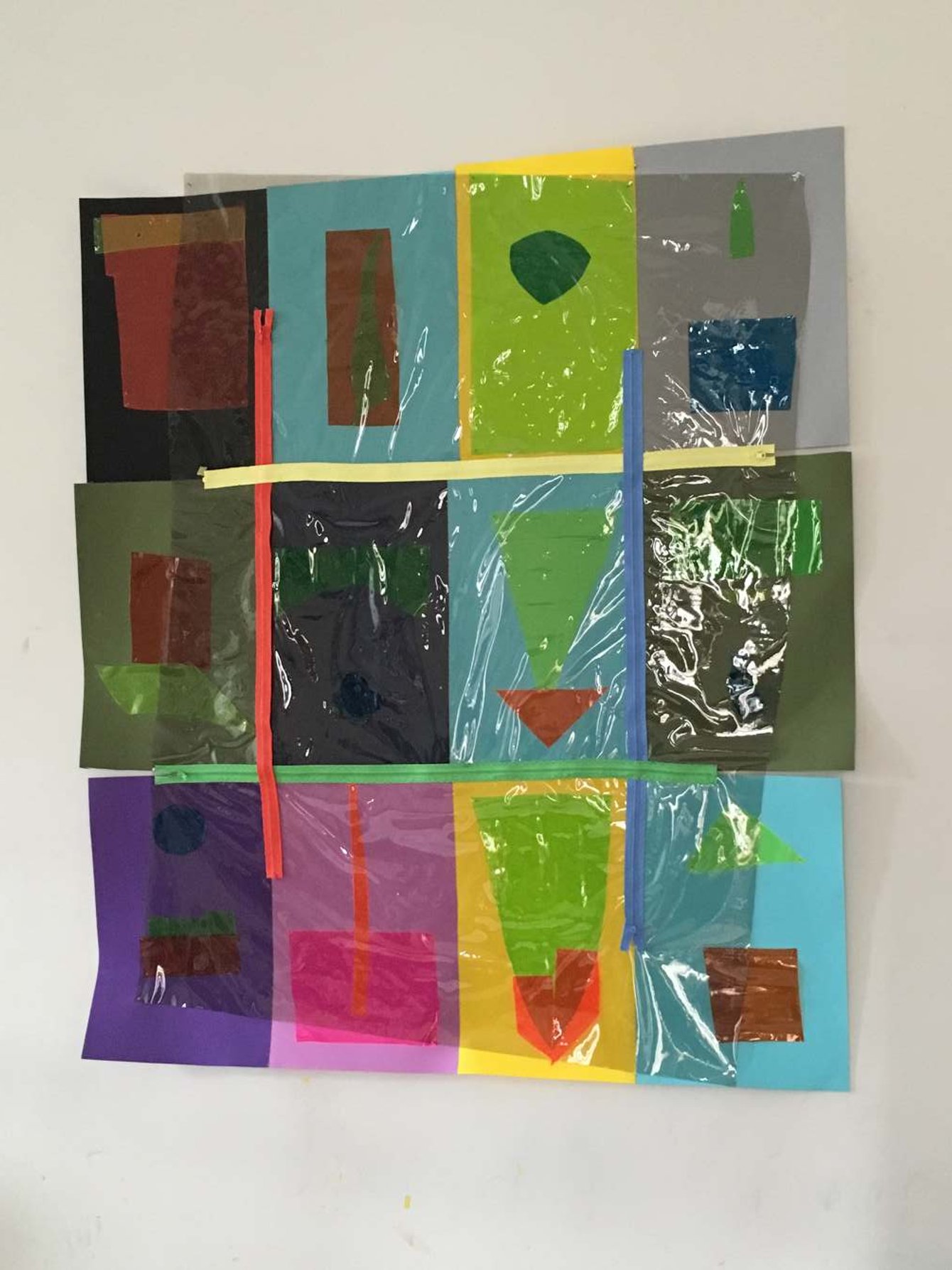 How to Build a Universe That Doesn't Fall Apart Two Days Later 
2017 
57" x 50" 
zippers, colored sheets of foam rubber, colored plastic