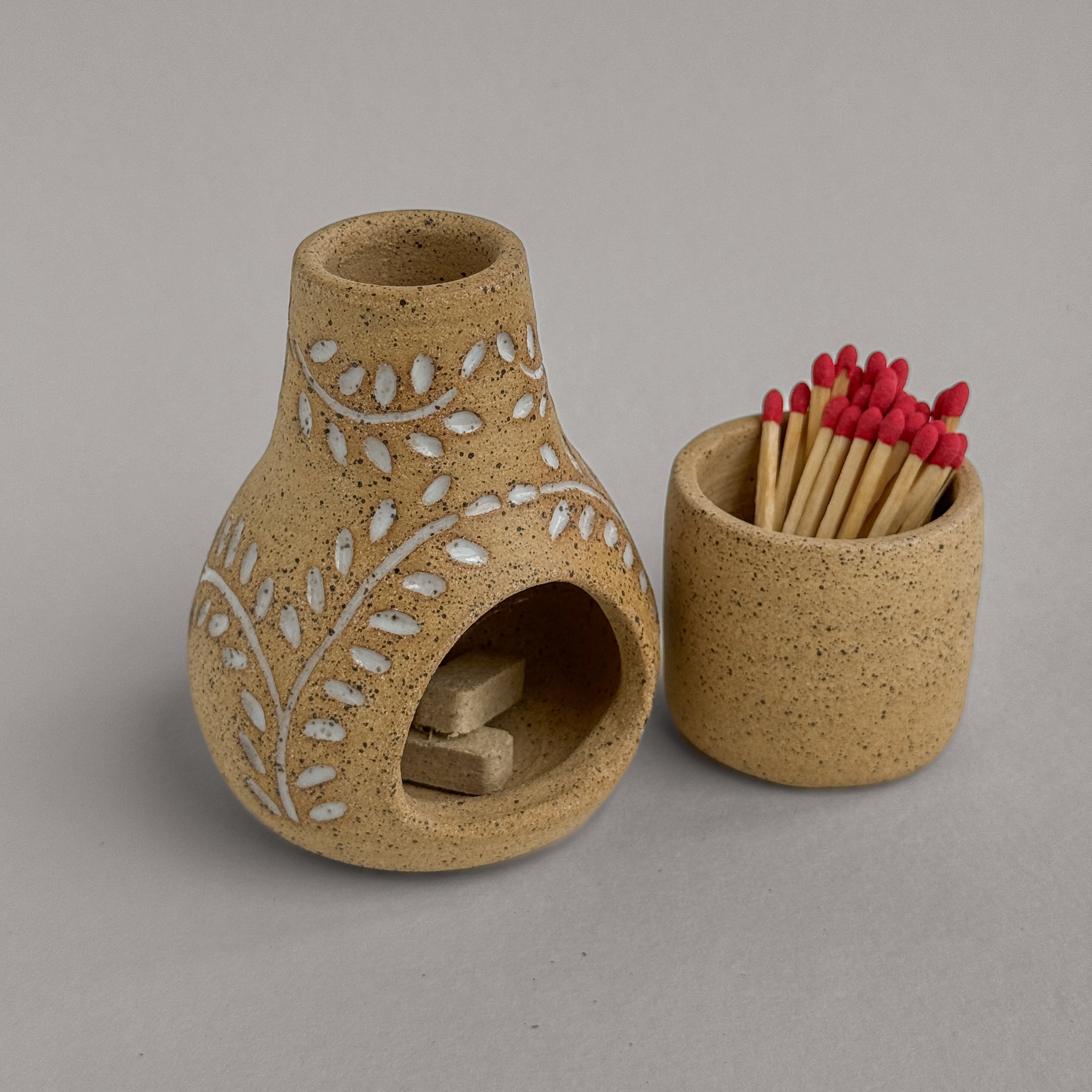 White Vine Chiminea on Speckled Incense Burner
