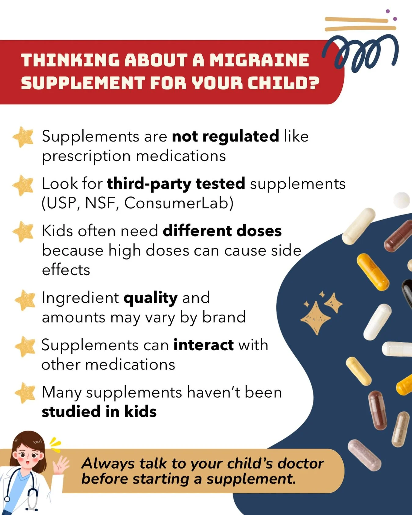 If you&rsquo;ve ever looked into ways to help your child manage migraine, chances are you&rsquo;ve come across supplements.💊

We created this graphic to help families make informed and safe choices when considering them for a child with migraine.

?