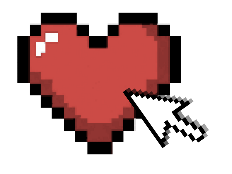 Pixel heart with cursor icon, representing gentle support, connection, and resources available through the Wellness for Migraine program.