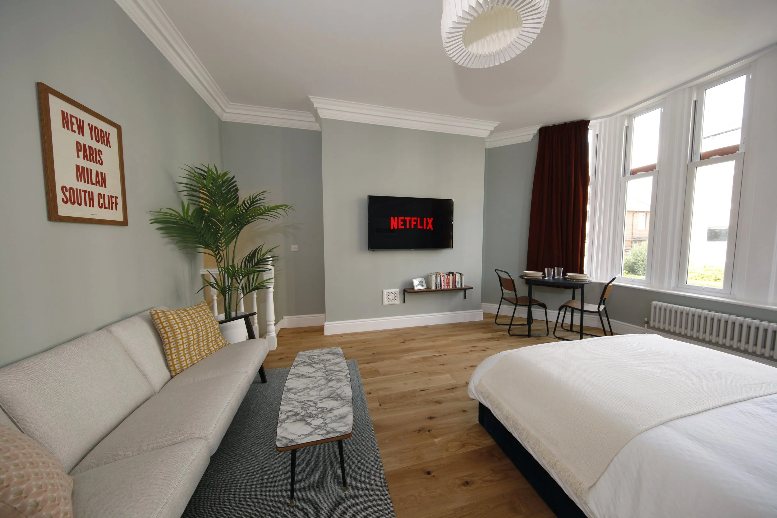 Living, dining and bedroom