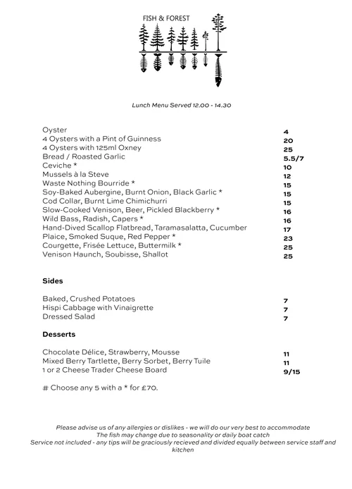 Lunch Menu Fish Lunch — Fish & Forest Restaurant