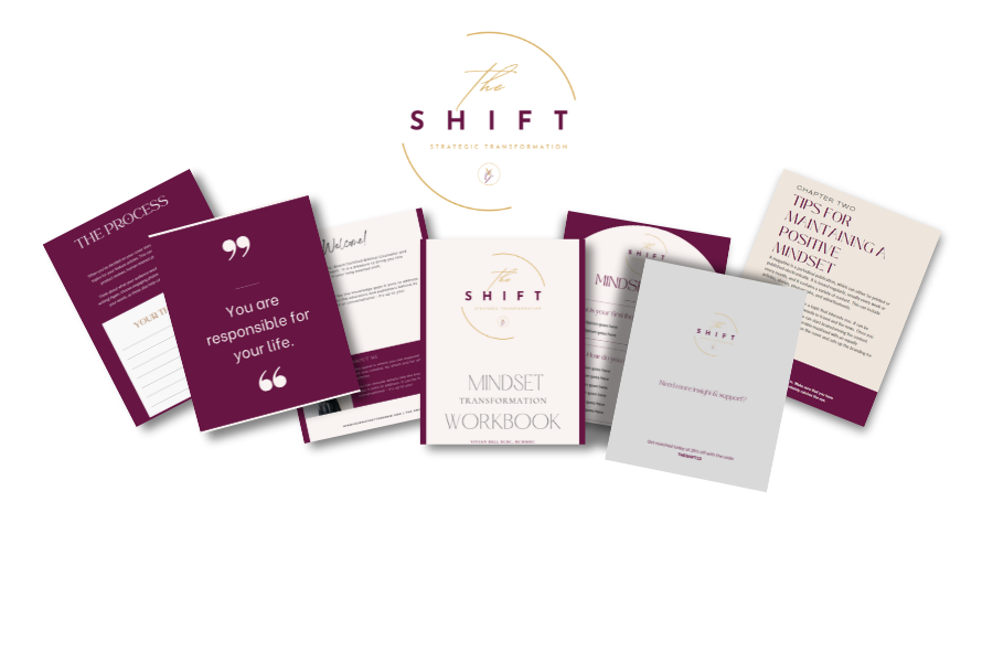 Mindset transformation workbook and related materials with "The Shift" logo