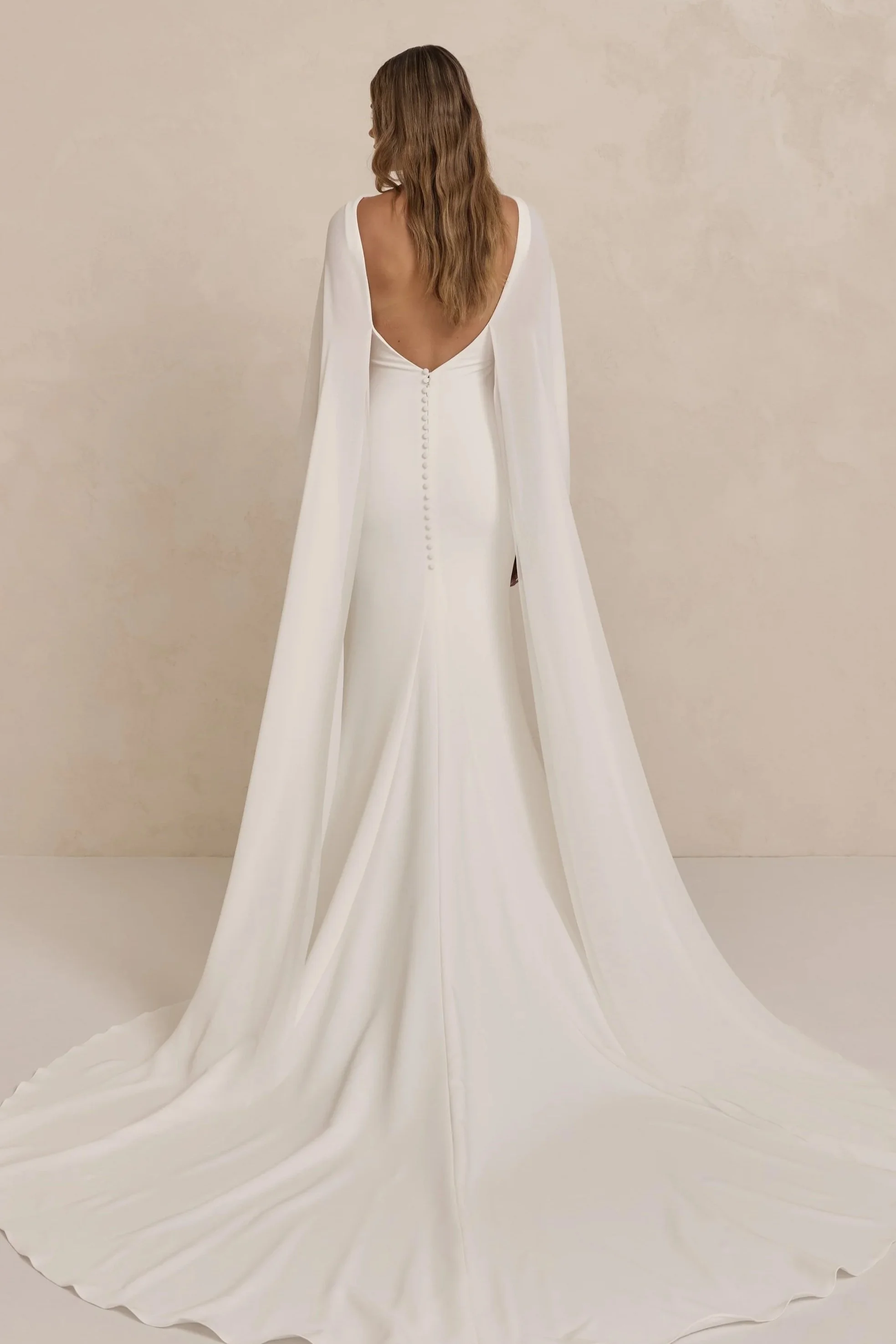MWL Gates crepe wedding dress with chiffon wings