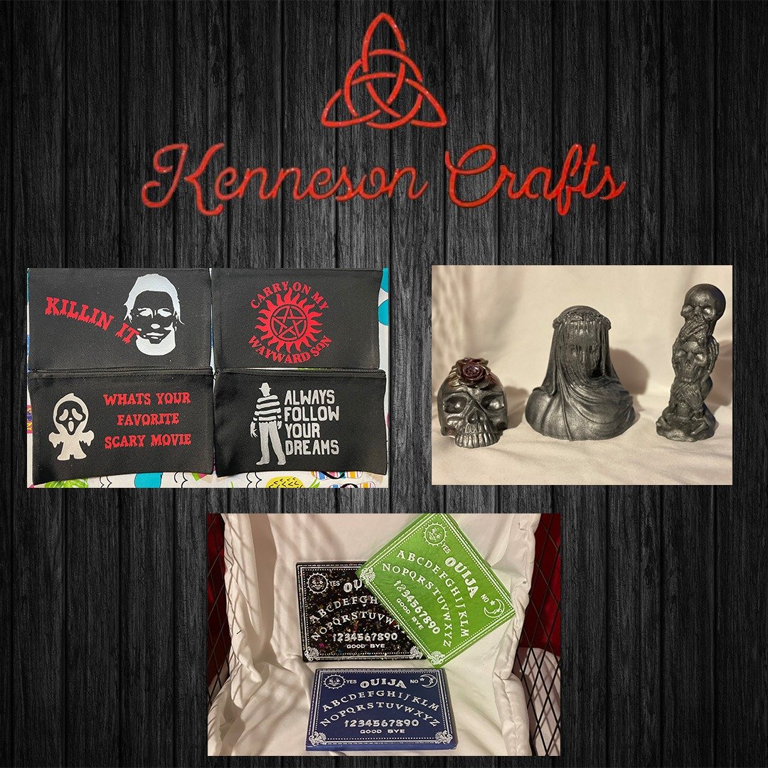 Alternative Alley 2 Vendor Spotlight #12! 

We're delighted to welcome Kenneson Crafts to our event! 

Kenneson crafts looks to find the fun in the darker things in life. Whether it's whimsical witchcraft inspired items, or Hilarious Horror graphics,