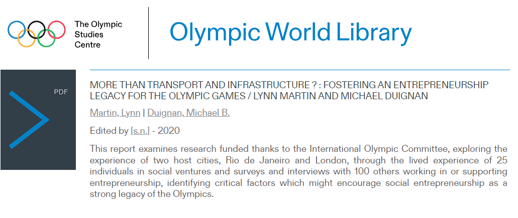 Industry Report: "Fostering Entrepreneurial Legacies in Olympic Cities" (Martin and Duignan)