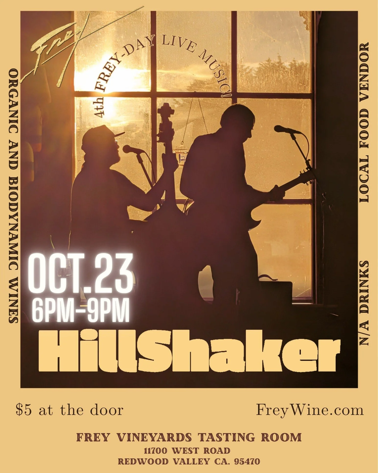 Drop by the tasting room on October 23rd for Hillshaker! Blending rapid-fire slide guitar, grooving upright bass, warm harmonies and heartfelt songwriting, Hillshaker creates their own unique brand of Americana music. Featuring Clay Hawkins on guitar