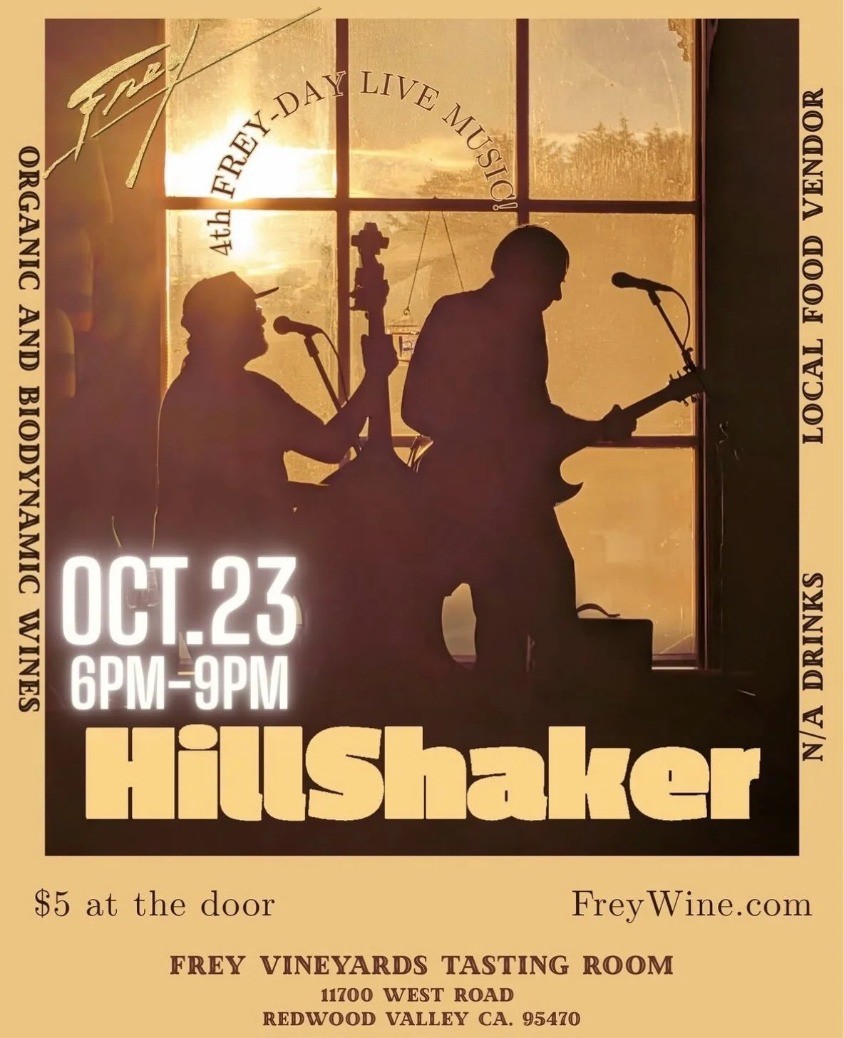 THIS FRIDAY!! Don&rsquo;t miss the amazing duo HILLSHAKER playing at our tasting room from 6-9pm! 

Blending rapid-fire slide guitar, grooving upright bass, warm harmonies and heartfelt songwriting, Hillshaker creates their own unique brand of Americ
