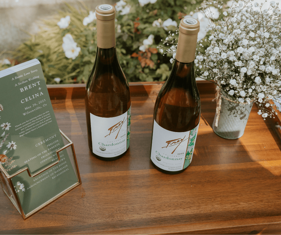Weddings at Frey Vineyards with Chardonnay bottles