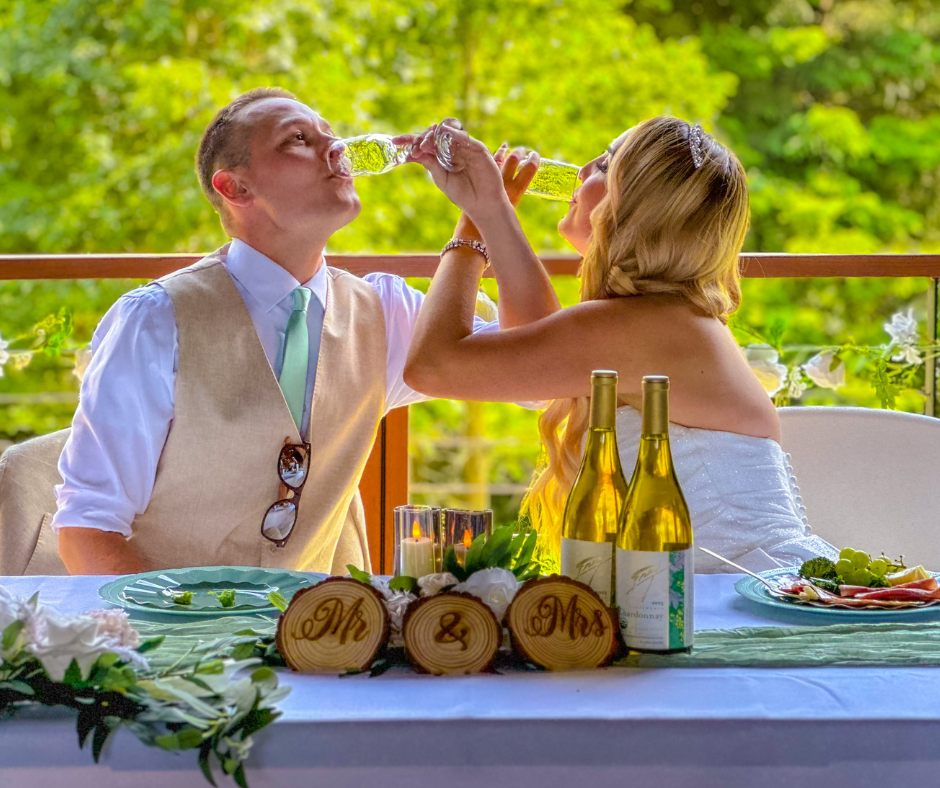 Weddings at Frey Vineyards, couple toast