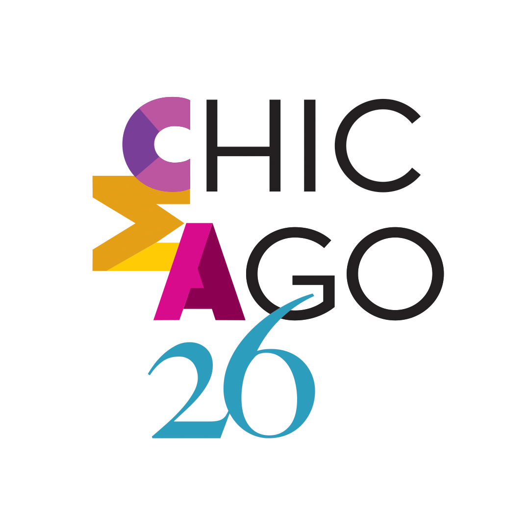 Colorful logo with the words 'Chicago 26' in large, stylized text and various colored shapes overlapping the letters.
