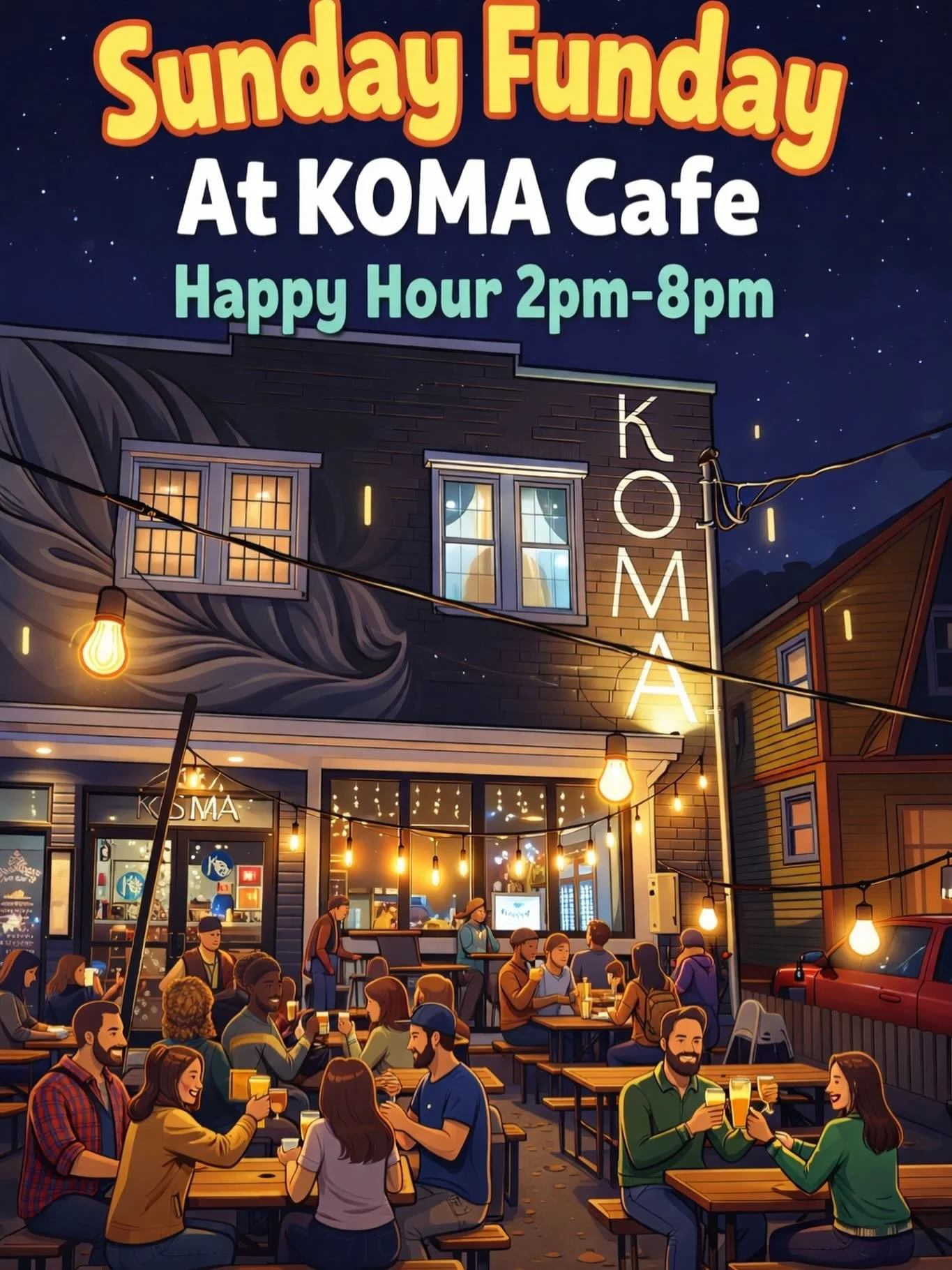 Sundays Just Got Better At Koma With All Day Happy Hour Starting At 2PM! 

Spread The Word