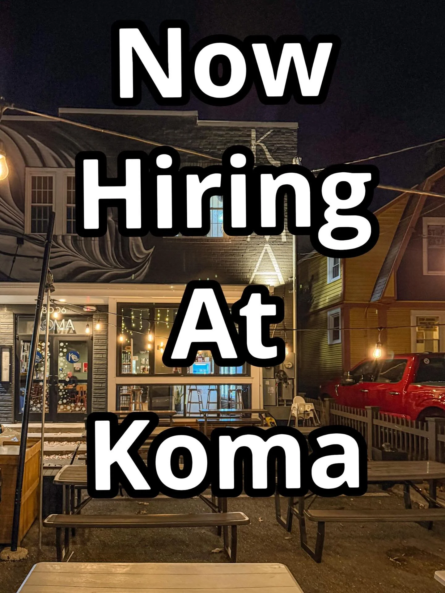 Looking for new team members! Email your resumes to pete@koma-cafe.com