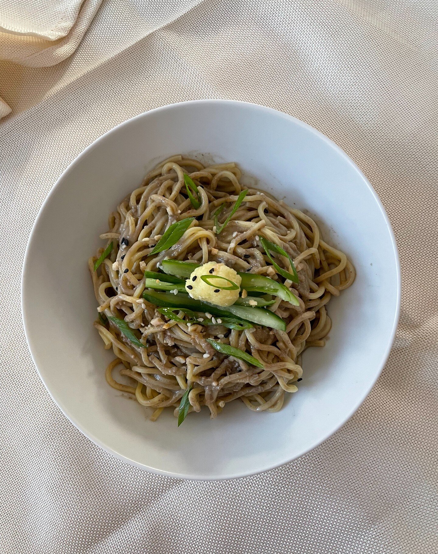 A new take on cold sesame noodles that I grew up eating, mostly from the 7/11 on my grandma&rsquo;s block in Taipei. Instead of the regular white sesame seeds, I use a blend of both white and black for a nutty flavor and the vibrant black color. The 