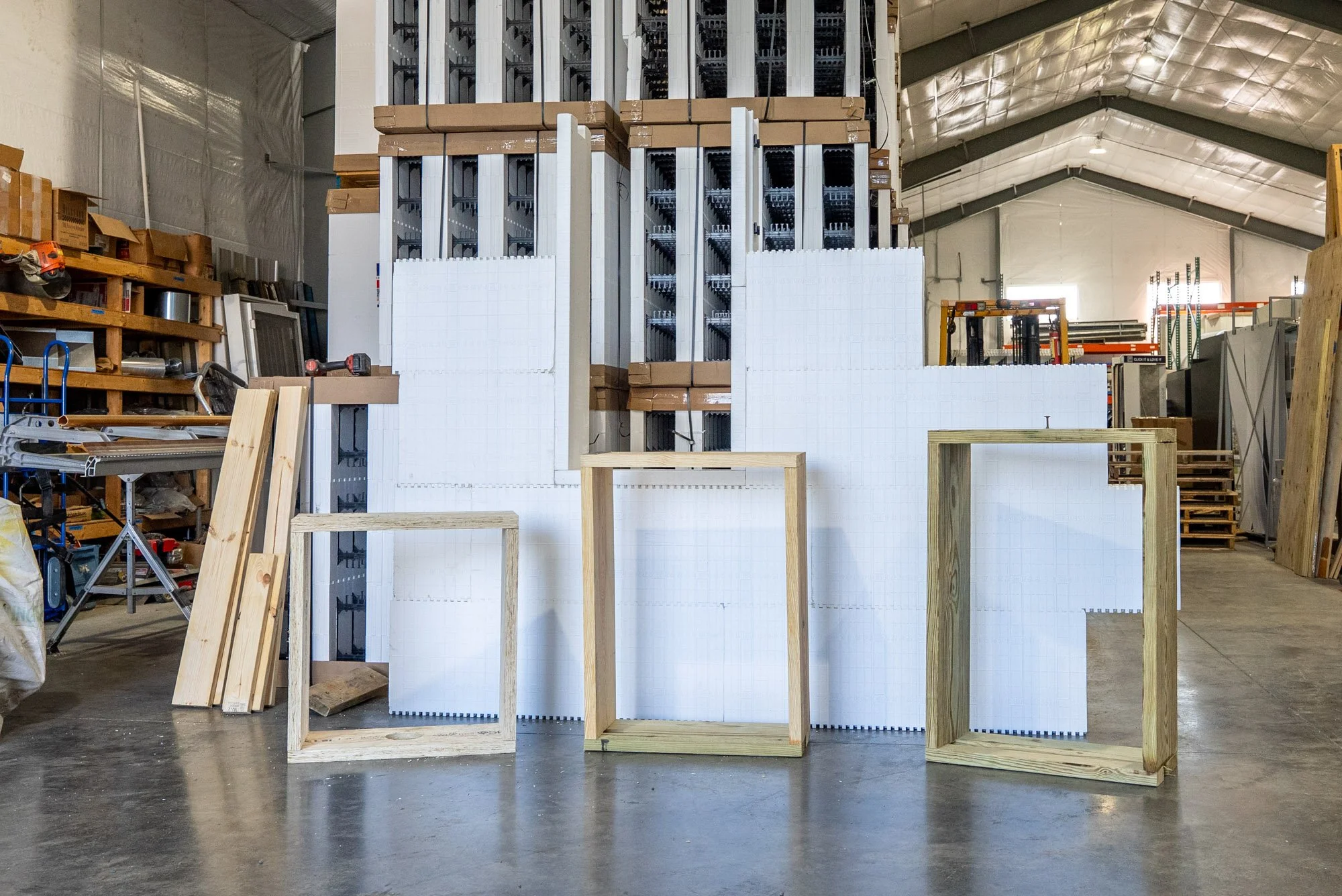Four buck material options: pressure-treated lumber, non-treated wood, Prebuck, and foam buck