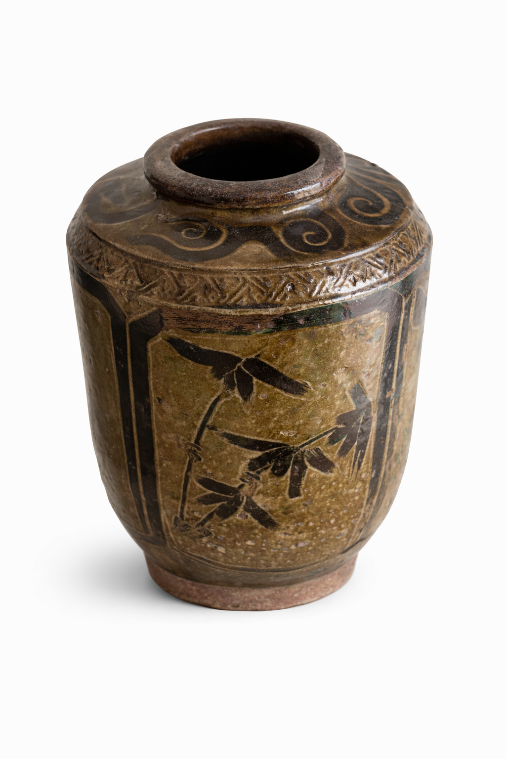 Antique ceramic jar with bamboo motifs.png
