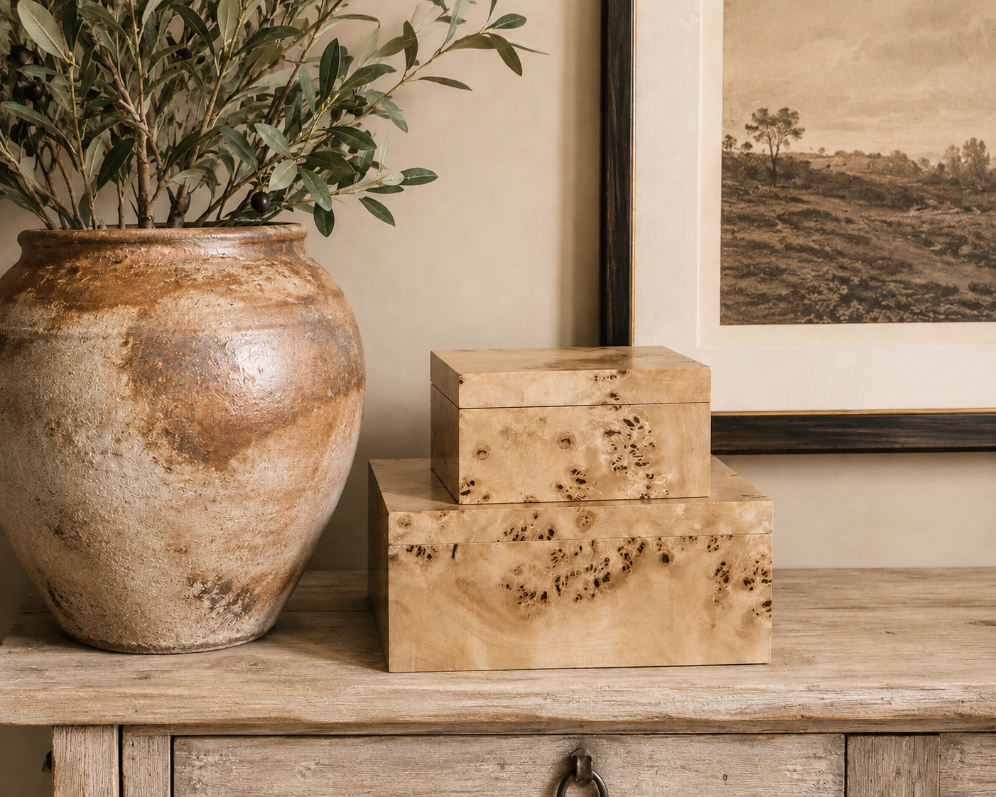 Set of Burl Wood Boxes