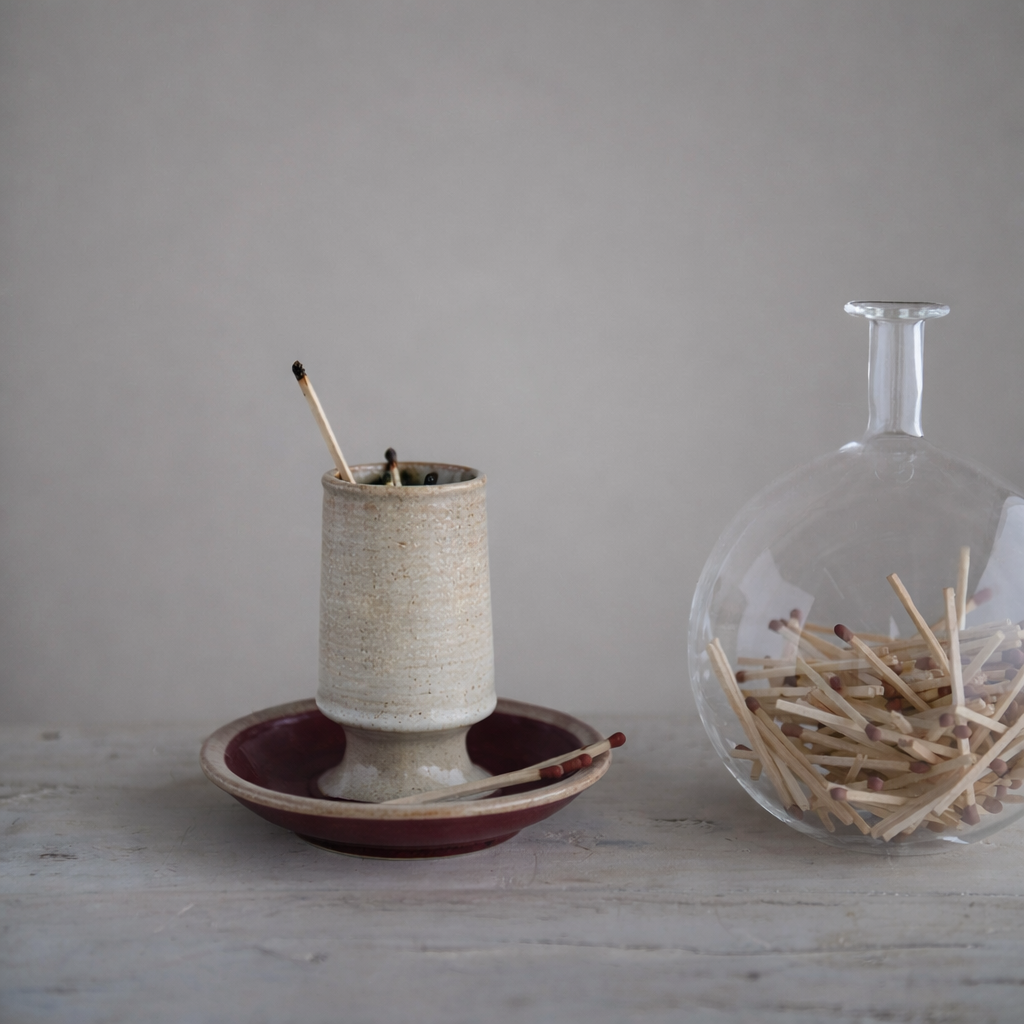 Stoneware Match Holder with Striker Plate