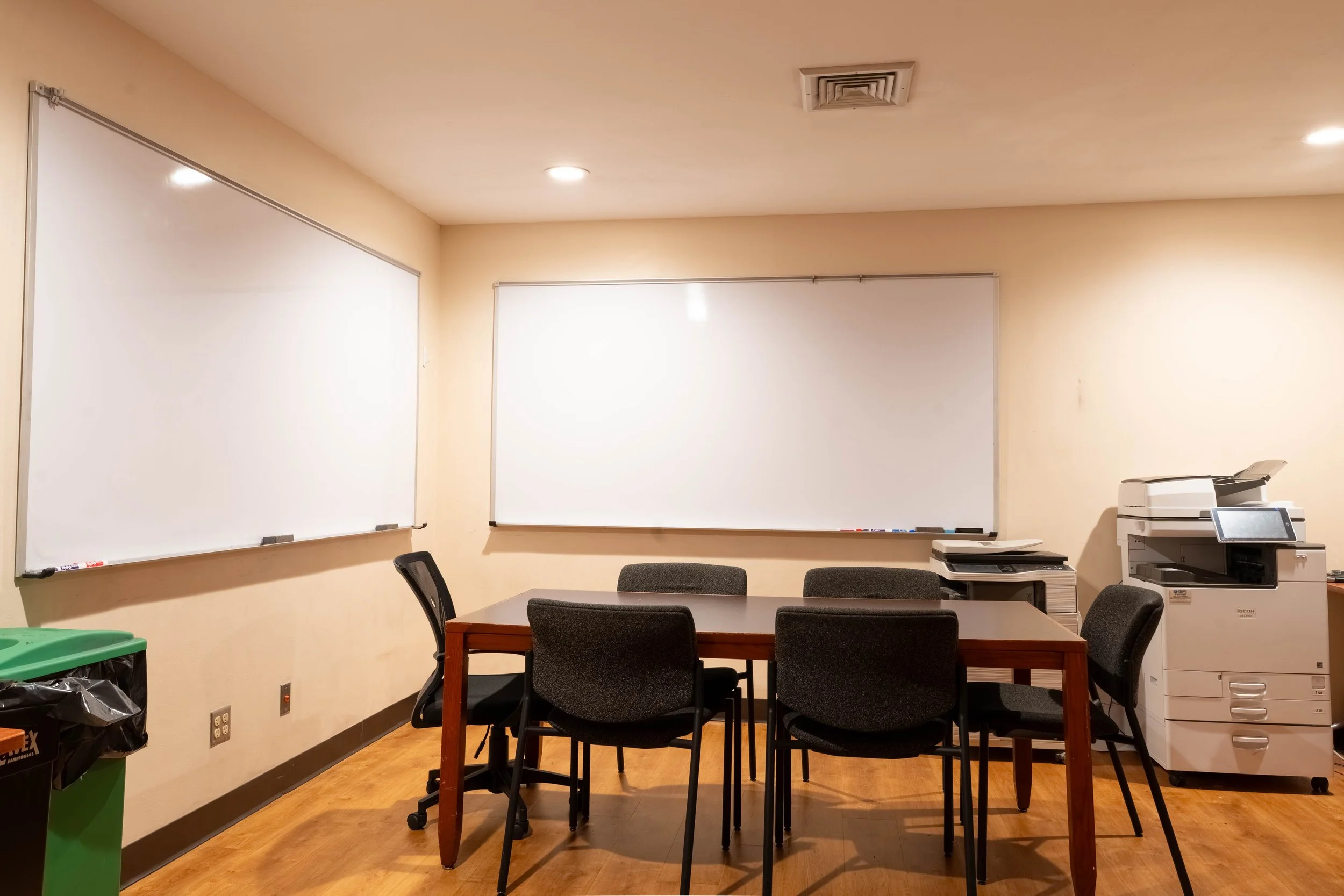 The Printer Room is a common spot for group studying and is equipped with 3 commercial printers, a desktop computer, whiteboards, and our paper files system
