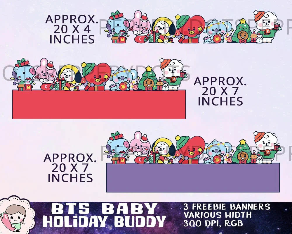 BTS Mascot Baby Holiday Buddy Art, BTS Christmas Printables, Bangtan Xmas Designs, BTS Winter Images, Instant Download Clipart. Print on shirt, mug, stationery, gift