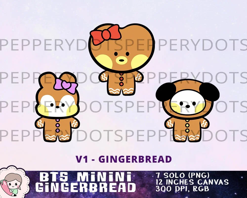 BTS Minini Christmas Printables, Bangtan Christmas Clipart, Gingerbread Art, Holiday Candy Designs, Instant Download. Print on shirt, mug, gift, stationery