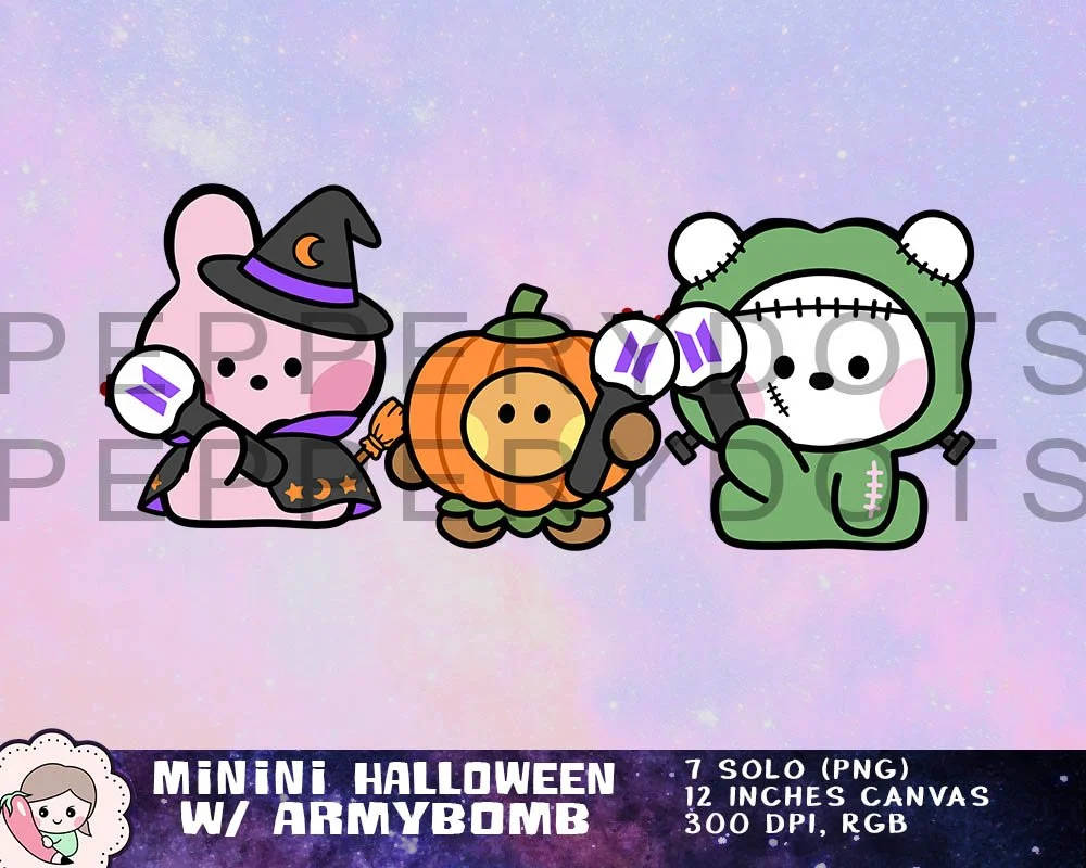 BTS Halloween Art, Cute BTS Spooky Costume, BTS Sticker Printables, Digital Download, Bangtan Lightstick Art, Armybomb Art