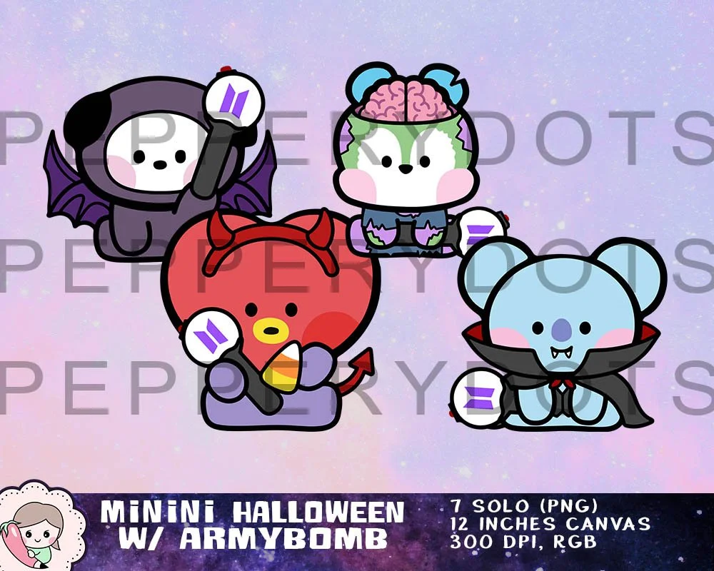 BTS Halloween Art, Cute BTS Spooky Costume, BTS Sticker Printables, Digital Download, Bangtan Lightstick Art, Armybomb Art