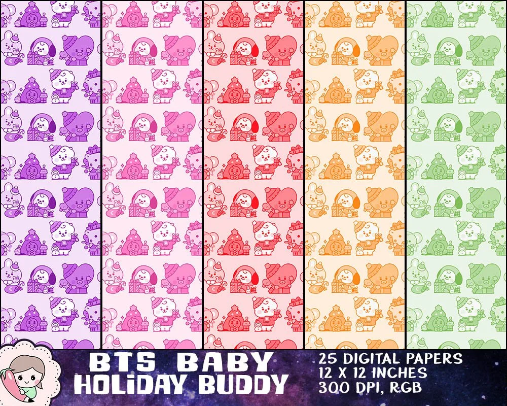 BTS Mascot Baby Holiday Buddy Art, BTS Christmas Printables, Bangtan Xmas Designs, BTS Winter Images, Instant Download Clipart. Print on shirt, mug, stationery, gift