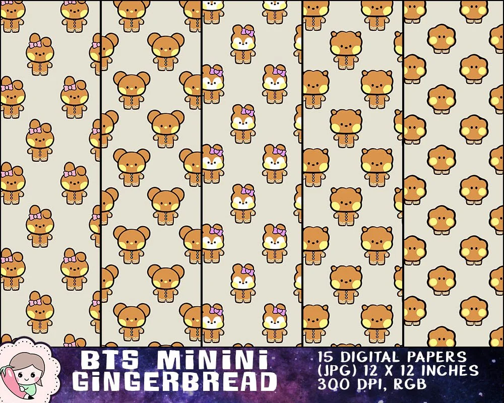 BTS Minini Christmas Printables, Bangtan Christmas Clipart, Gingerbread Art, Holiday Candy Designs, Instant Download. Print on shirt, mug, gift, stationery