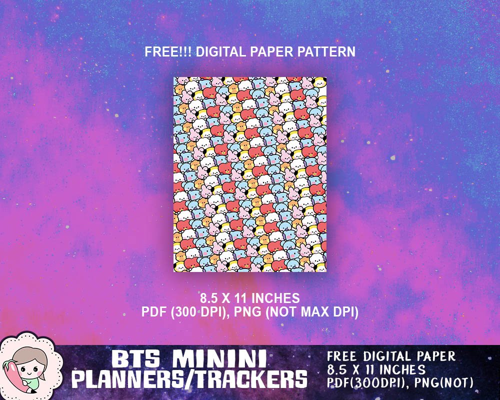 BTS Minini Planner PDF, BTS Mascot Tracker PNG, BTS Journal Planner Bundle, BTS Purple Planner PDF, Digital Download Printable