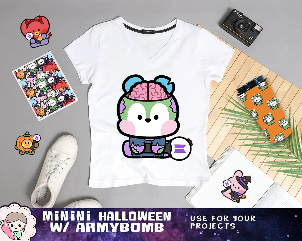 BTS Halloween Art, Cute BTS Spooky Costume, BTS Sticker Printables, Digital Download, Bangtan Lightstick Art, Armybomb Art