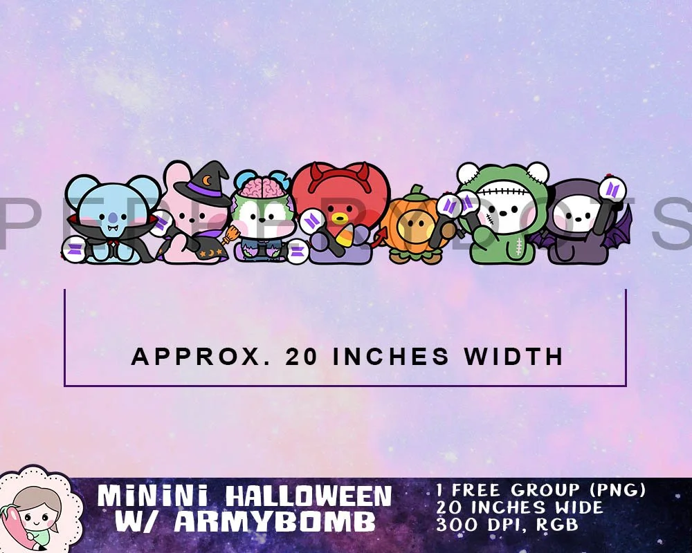BTS Halloween Art, Cute BTS Spooky Costume, BTS Sticker Printables, Digital Download, Bangtan Lightstick Art, Armybomb Art