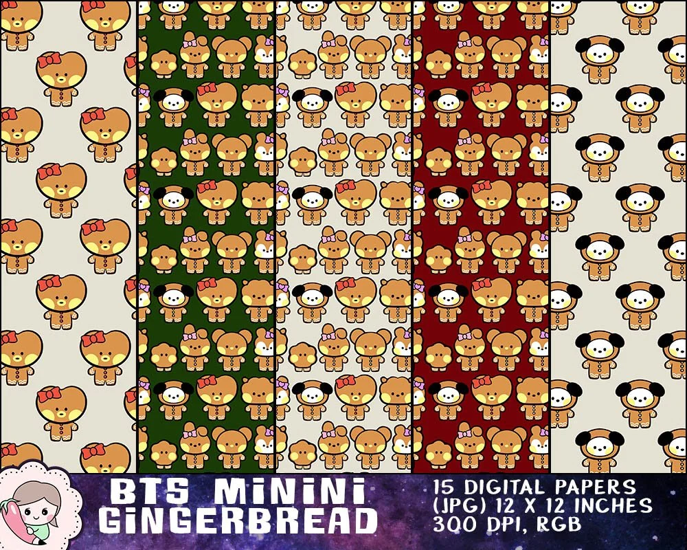 BTS Minini Christmas Printables, Bangtan Christmas Clipart, Gingerbread Art, Holiday Candy Designs, Instant Download. Print on shirt, mug, gift, stationery