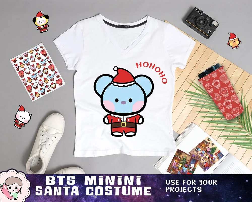 BTS Santa Costume Clipart, BTS Minini Christmas Printables, Bangtan Holiday Designs, BTS Xmas Images, Instant Download. Print on shirt, mug, sticker, gift