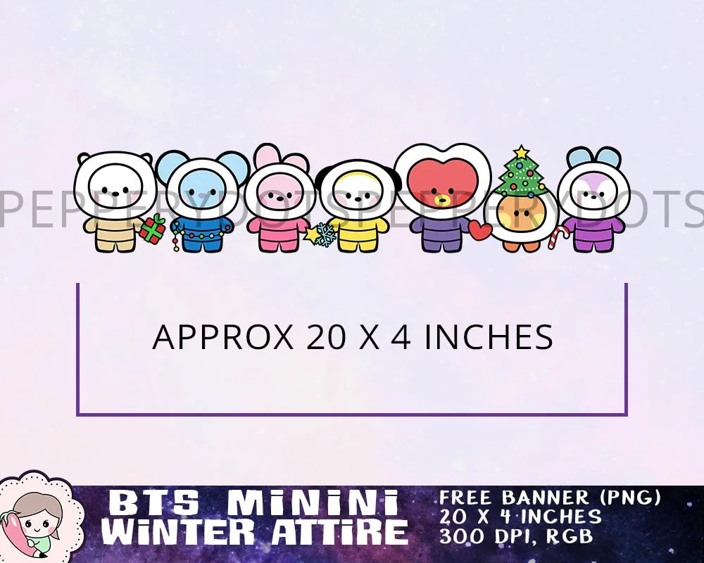 BTS Minini Winter Attire Printables, BTS Christmas Clipart, Bangtan Xmas Designs, BTS Digital Papers, Instant Download. Print on shirt, sticker, mug, gift