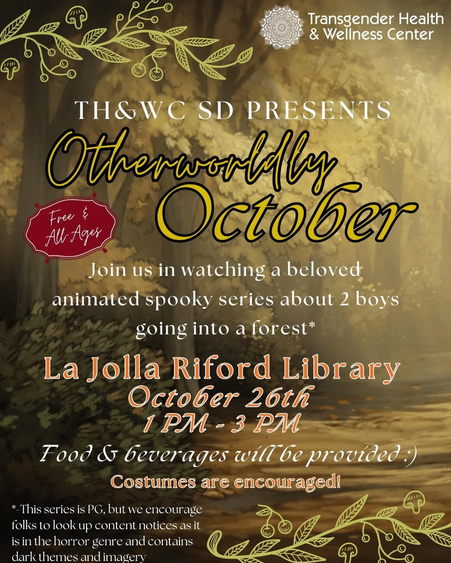 San Diego! Be aware of what is going on in your city! 
The @transhealthandwellnesscenter will be hosting a spooky event at the La Jolla Library