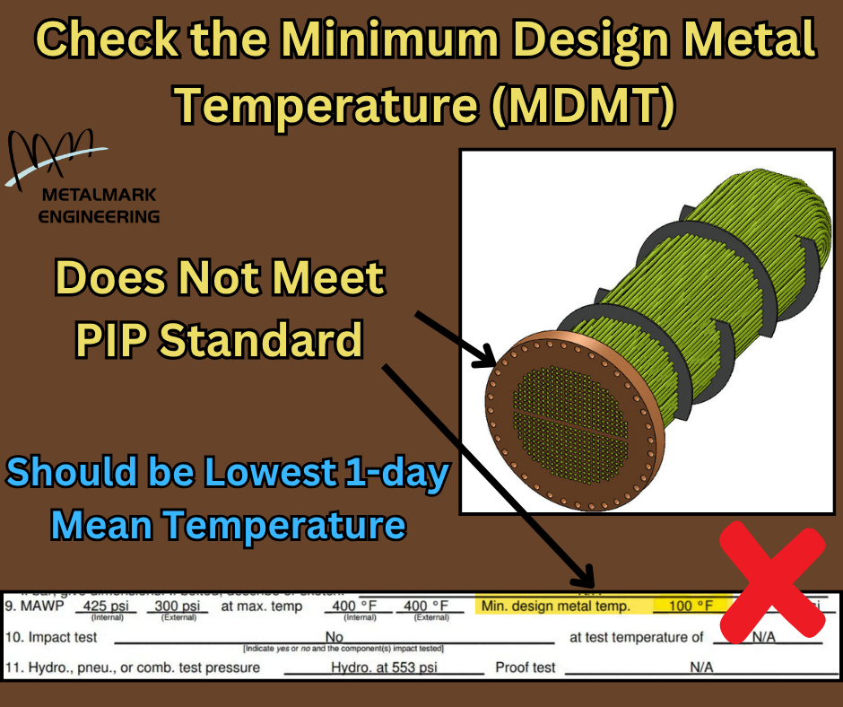 Please start checking the Minimum Design Metal Temperature (MDMT) of the equipment in your facility. It may not meet Process Industry Practices (PIP)!