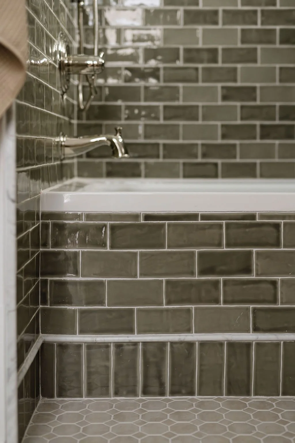 Marble Tub Apron with Skirt Detail. Primary Bathroom Remodel South Austin by Iris & Ivy Interiors.
