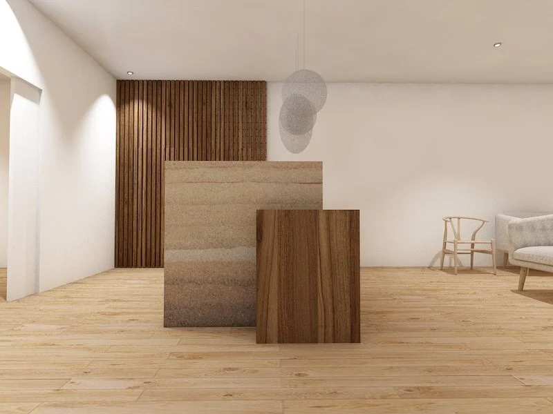 Rammed earth reception desk featured in the latest design concepts for the interior refurbishment of a dental practice. 🦷 
The brief was to create a calm, comforting space 🌱
