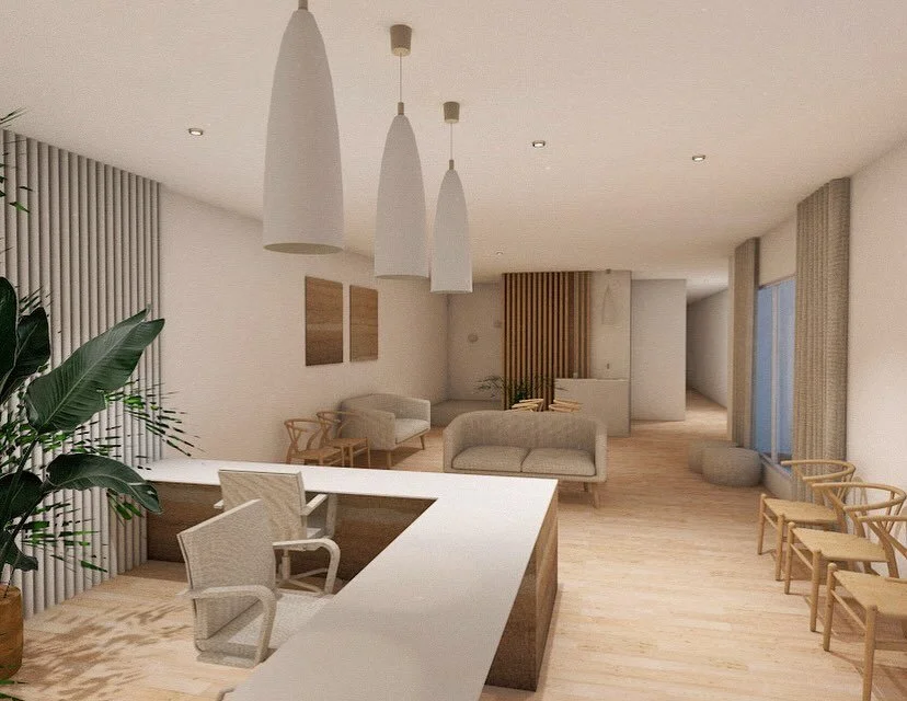 A recent interior design concept for a local dental practice - complete with a childrens climbing wall + tea sink ☕️ 

#interiordesign 
#wabisabi 
#rammedearth