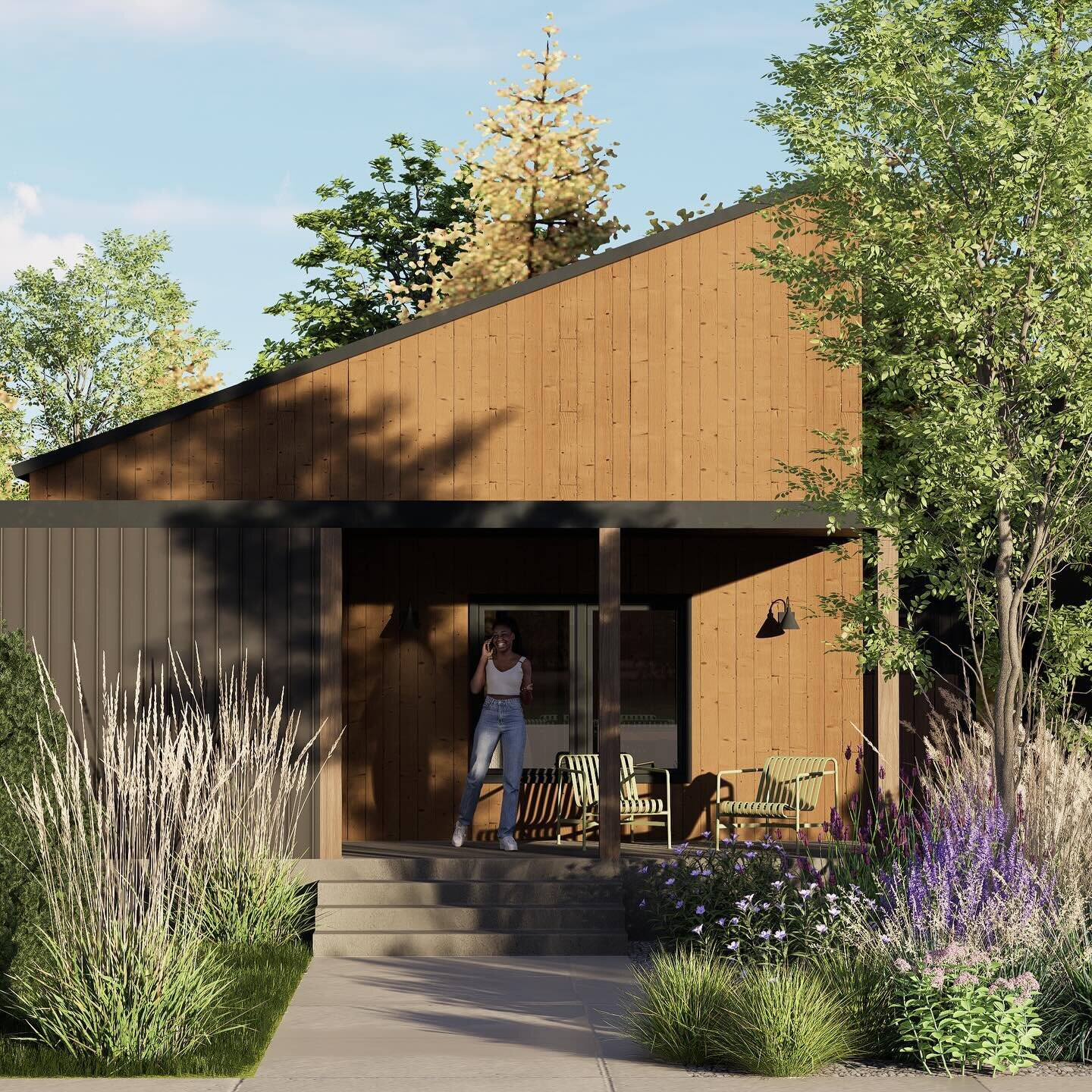 Happy Sunday from the Pitch House, a little 1970&rsquo;s single-pitch inspired home with a native planting rain garden front yard. 

#design #architecture #midcenturymodern #contemporary #archvis #interiordesign #sustainable