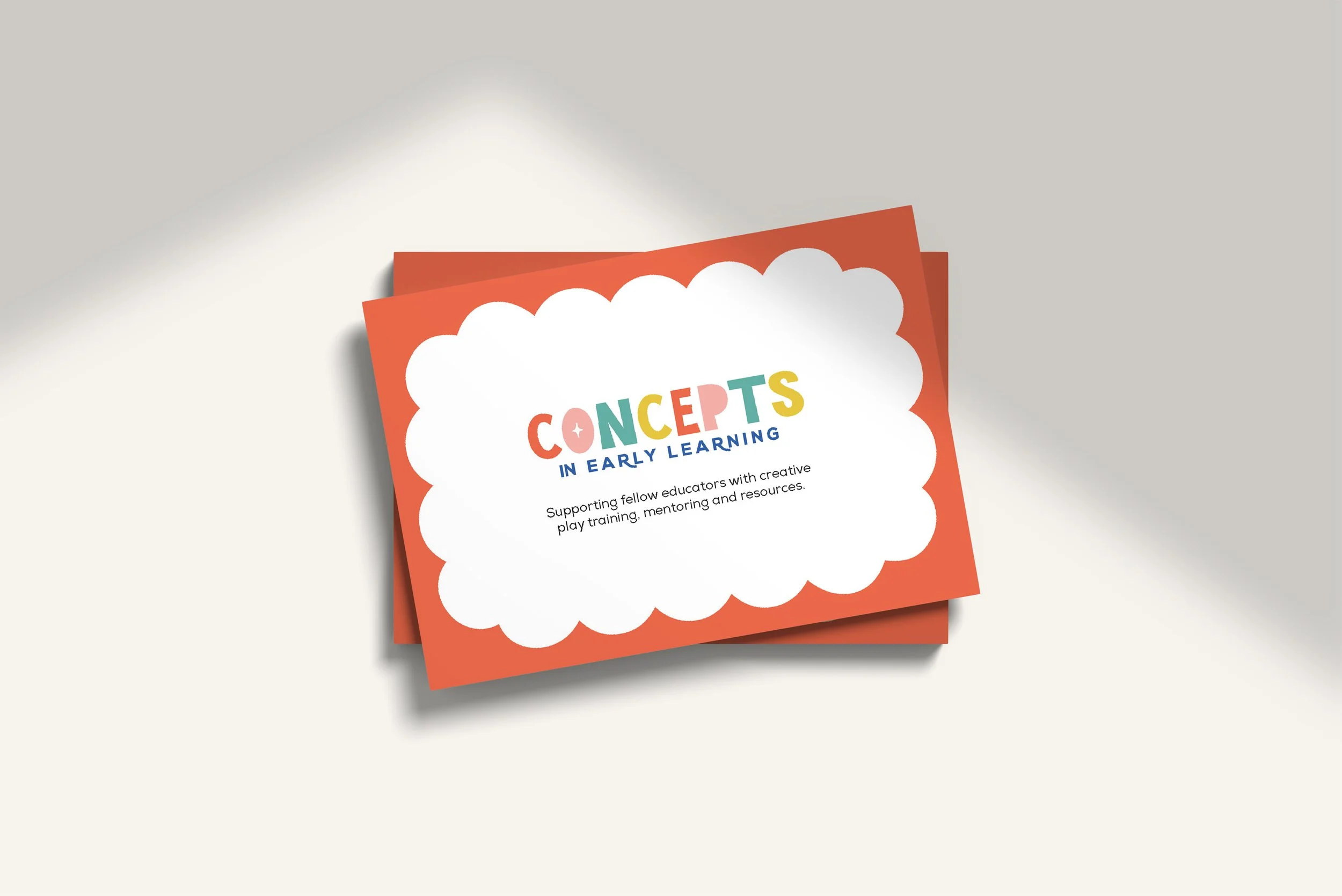 Booklet titled 'Concepts in Early Learning' with colorful text and supporting details on play training, mentoring, and resources.