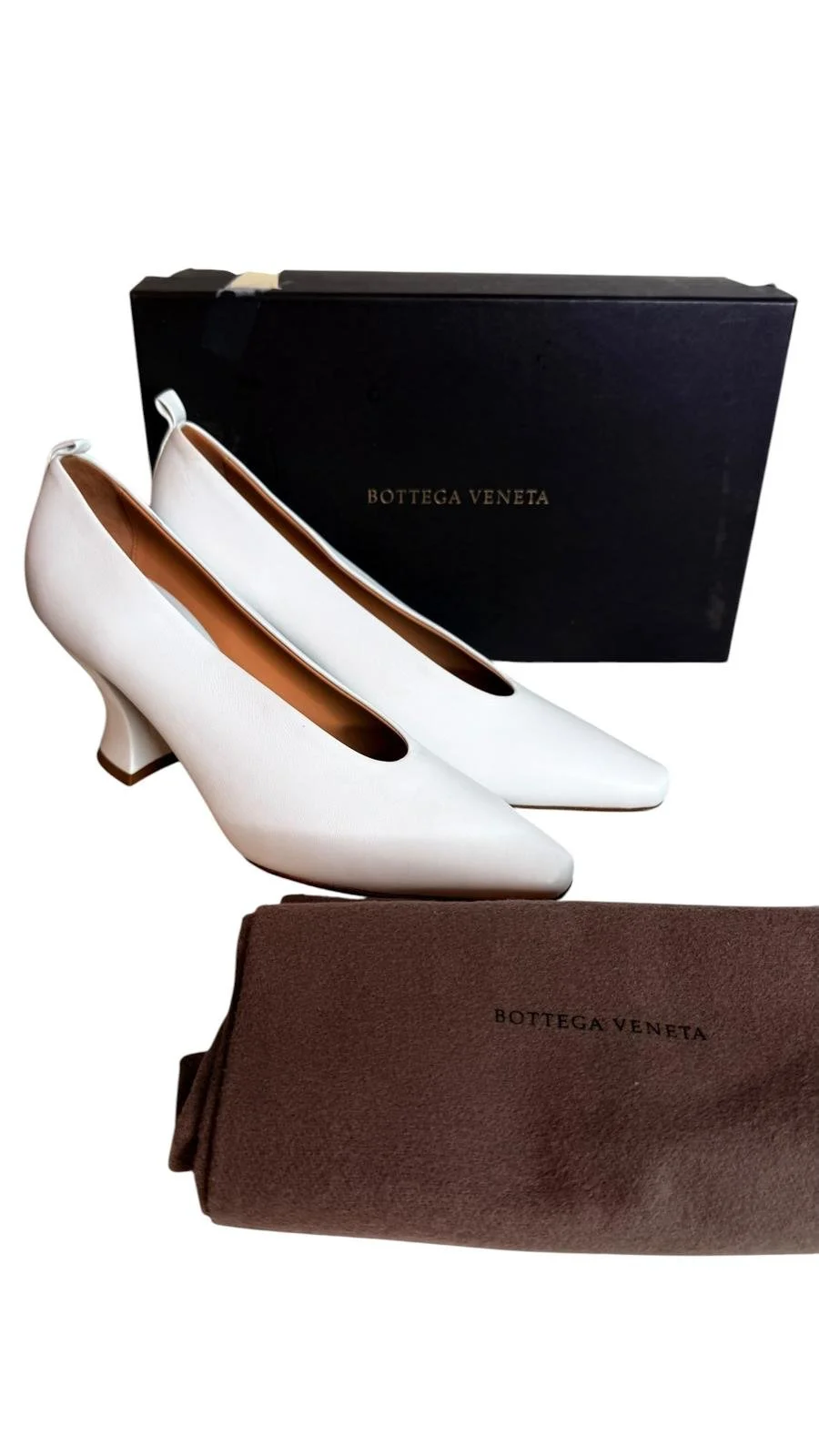 Bottega Veneta White Leather Pointed-Toe Mid Heel Pumps | Size 38 (Approx US Women's 7)