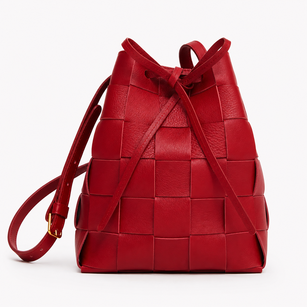 Mansur Gavriel Mini Bucket Bag Cherry Red Upcycled Woven Leather Crossbody Italy