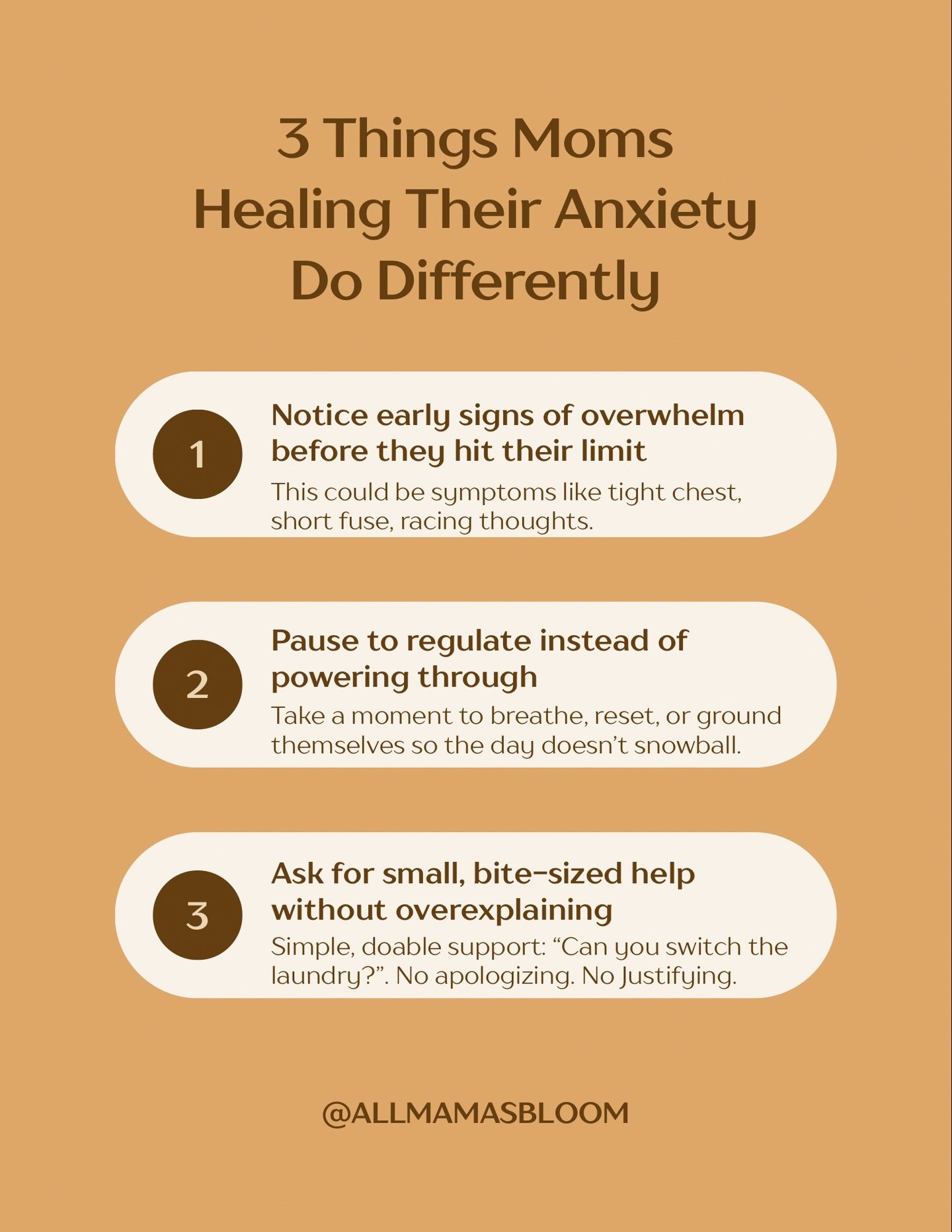 Practice these 3 tools to start healing from your mom anxiety. 🤍

The sooner you notice anxiety creeping in, the easier it is to stay in the driver&rsquo;s seat&hellip; 
instead of feeling like anxiety suddenly takes over your whole day. 

Catching 