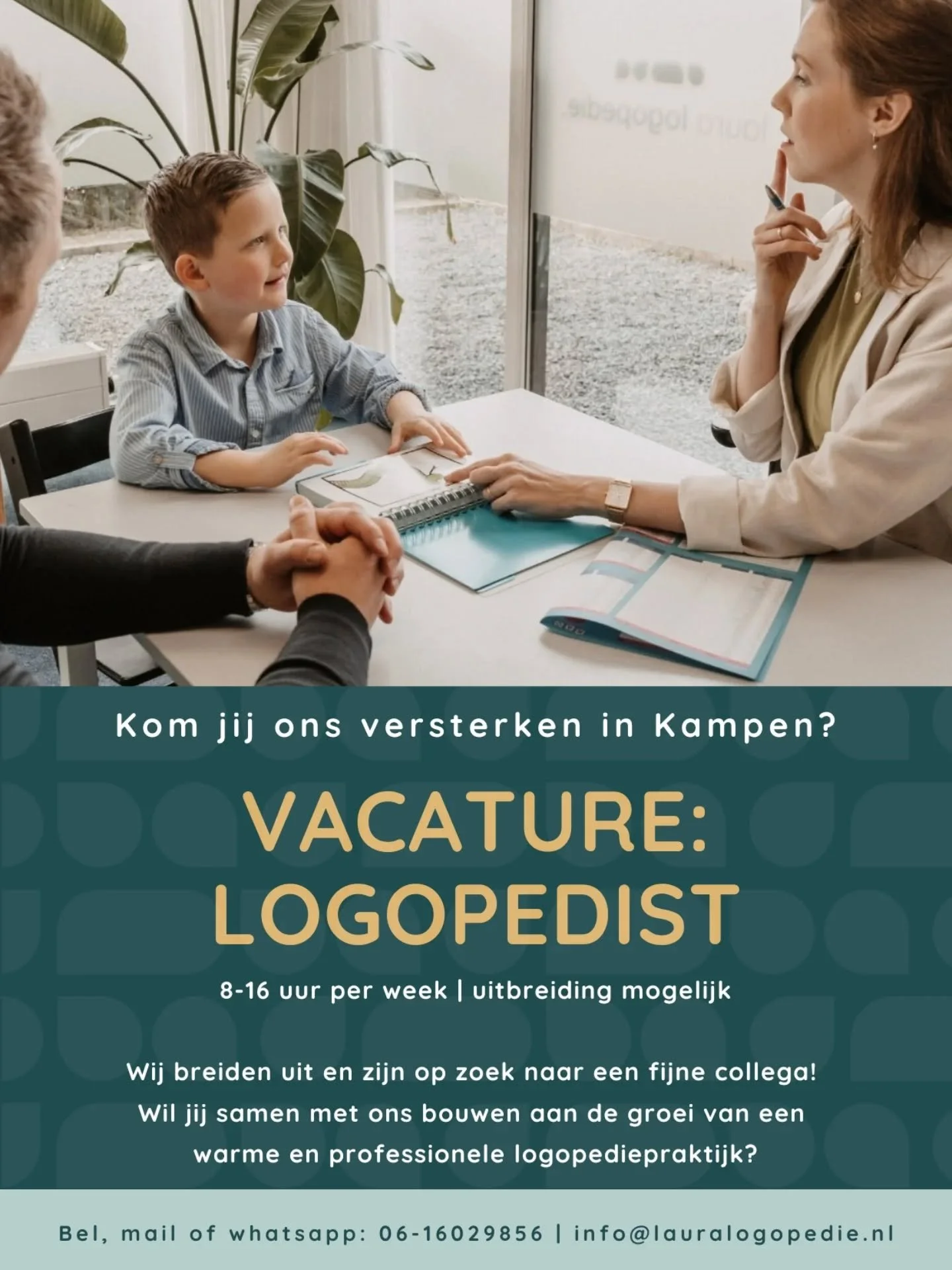 Wij groeien... en zoeken jou! 🧡

Voor onze logopediepraktijk in de regio Kampen zoeken we een logopedist die niet alleen wil behandelen, maar ook wil meedenken en meebouwen! 

📍 Start: 8-16 uur
📈 Groei mogelijk naar 16 tot 24 uur
👧🏼 Werken met k
