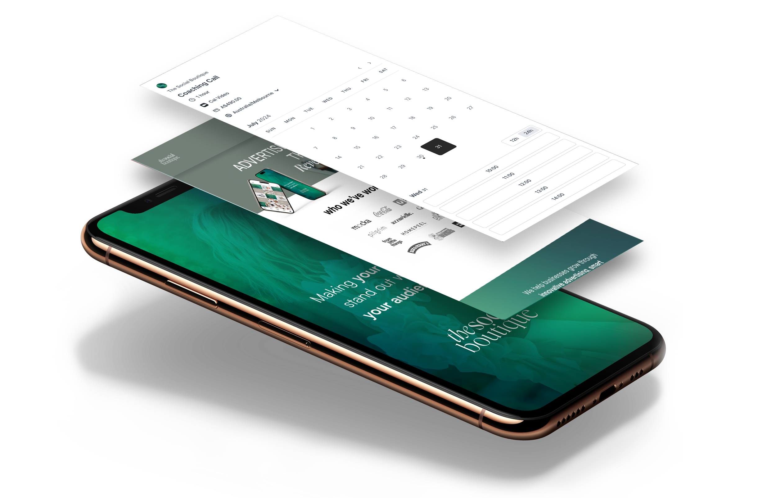 Smartphone with floating calendar and advertising graphics display