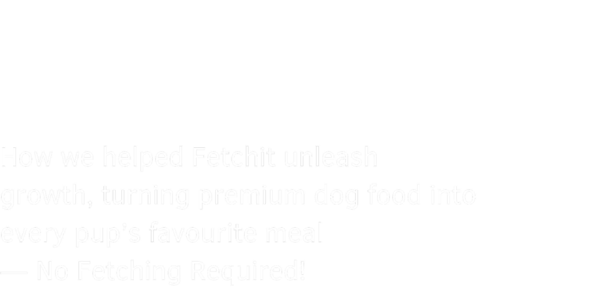 Text "How we helped Fetchit unleash growth, turning premium dog food into every pup’s favorite meal — No Fetching Required!" on a black background.