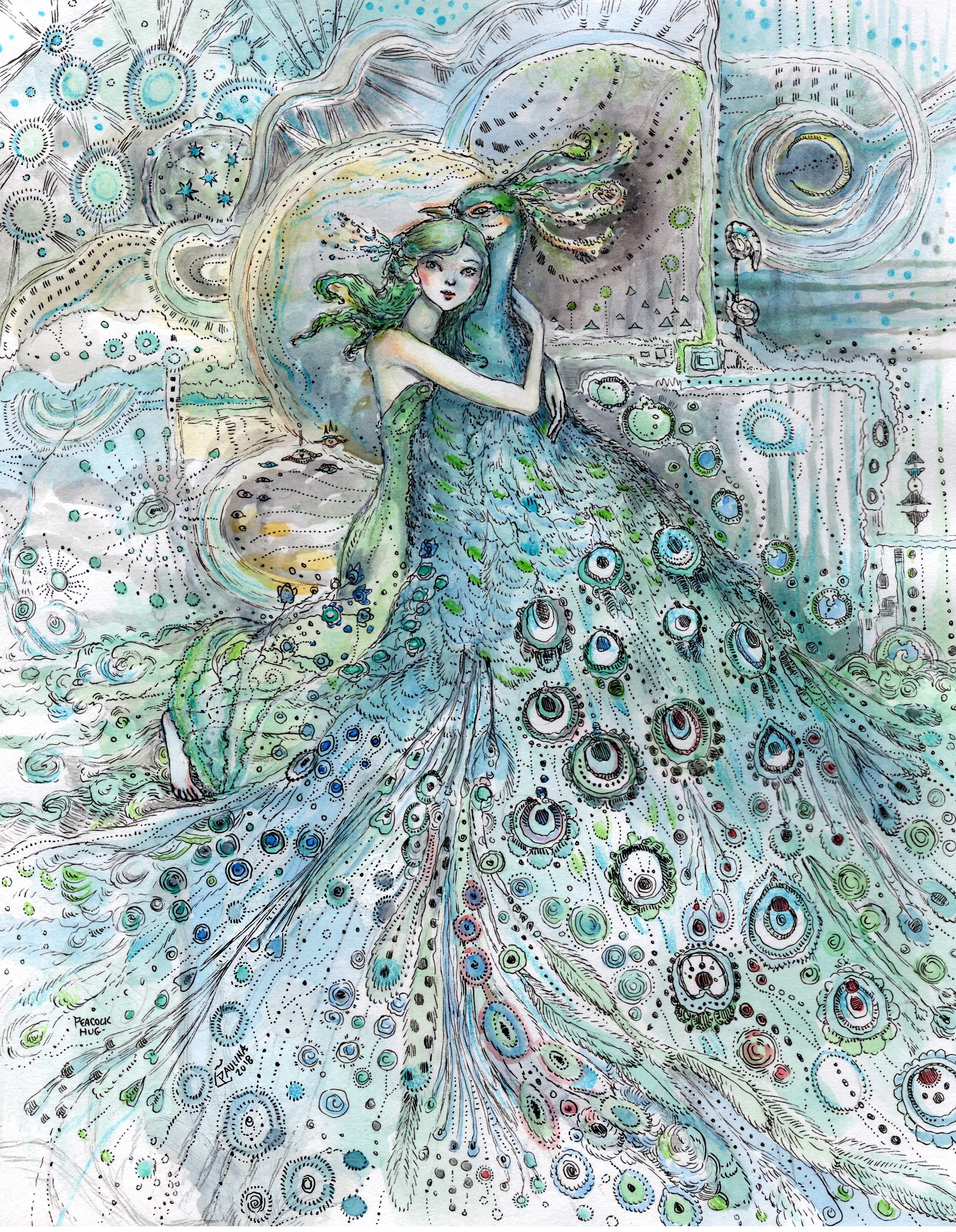 Peacock Hug (moonlight)